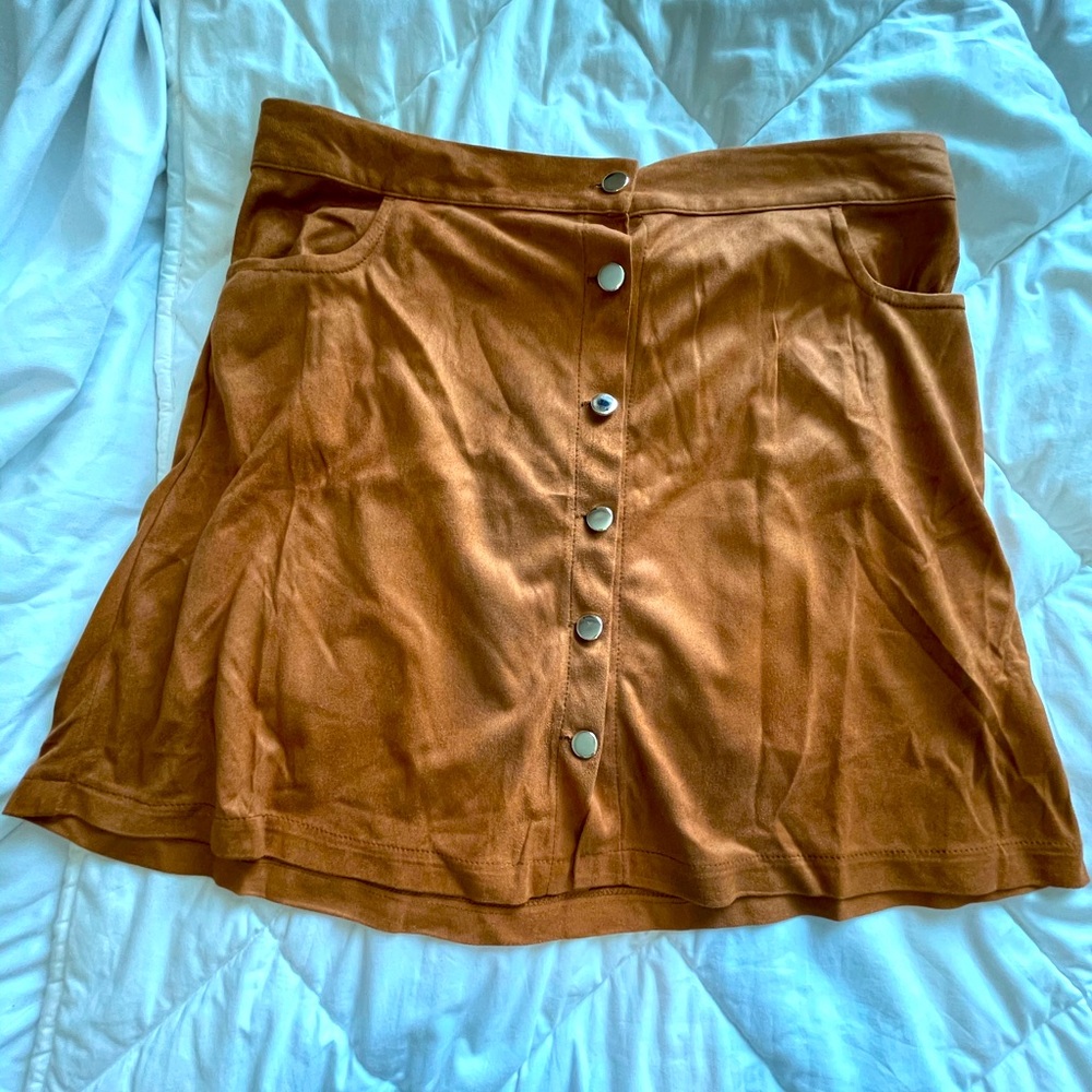 Suede Button Skirt